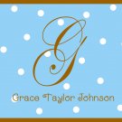 Personalized Blue & Bown Dot Note Cards
