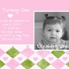 Pink & Green Photo Card Birthday Party Invitations