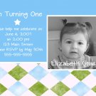 Blue & Green Photo Card Birthday Party Invitations