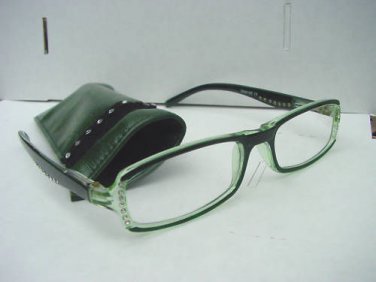 READING GLASSES SPRUNG ARM DIAMANTE STUDDED GREEN +1.5