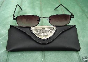 BIFOCAL READING SUNGLASSES GLASSES WITH CASE SLIM BLACK METAL FRAME +2.5