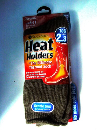 ONE SIZE DARK BROWN SOCK SHOP HEAT HOLDERS THERMAL SOCKS FOR MEN TOG RATING 2.3