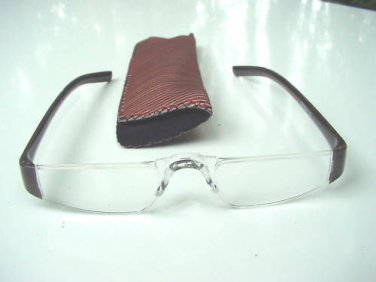 NEW BROWN RIMLESS READING GLASSES & POUCH +2.0 D512
