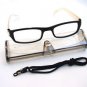 BLACK WHITE READING GLASSES WITH NECK CORD & CASE +2.5 D523