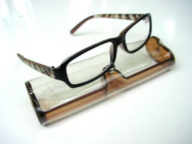 NEW BROWN BLACK ZEBRA ARM READING GLASSES & CASE +2.5