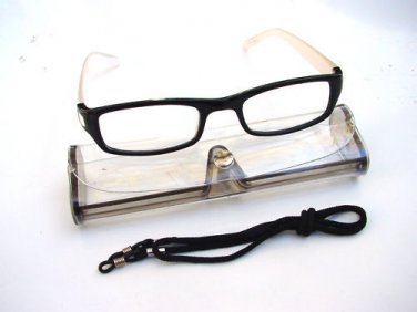 BLACK WHITE READING GLASSES WITH NECK CORD & CASE +1.5 D523