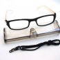 BLACK WHITE READING GLASSES WITH NECK CORD & CASE +1.5 D523