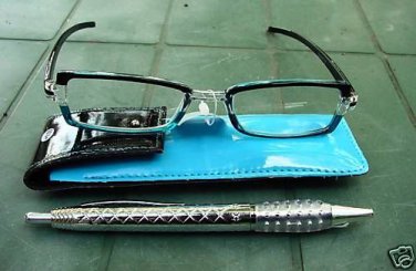 READING GLASSES BLUE/BLACK + 3.0 STRENGTH PEN & POUCH