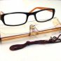 BLACK BROWN READING GLASSES WITH NECK CORD AND CASE +1.0 D523