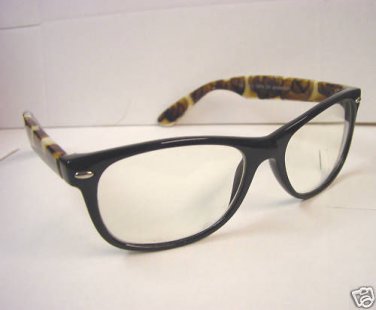 WAYFARER TYPE CLEAR GLASSES BLACK MOTTLED BROWN ARMS