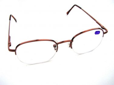 QUALITY METALLIC BROWN READING GLASSES SPRUNG ARM HALF FRAME + 2.0 RG111