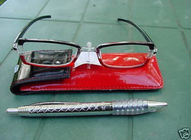 READING GLASSES RED/BLACK + 3.0 STRENGTH PEN & POUCH