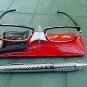 READING GLASSES RED/BLACK + 3.0 STRENGTH PEN & POUCH