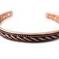 MAGNETIC SOLID COPPER THERAPY BRACELET BANGLE BLACK & COPPER ROPE TWIST DESIGN
