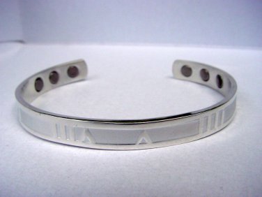 MAGNETIC COPPER THERAPY BRACELET BANGLE SILVER COLOUR ROMAN NUMERALS DESIGN sm