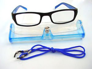BLACK BLUE READING GLASSES WITH NECK CORD & CASE +1.0 D523