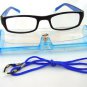BLACK BLUE READING GLASSES WITH NECK CORD & CASE +1.0 D523