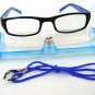 BLACK BLUE READING GLASSES WITH NECK CORD & CASE +1.0 D523