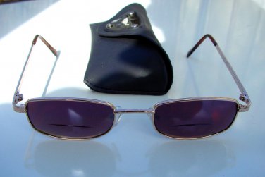 BIFOCAL READING SUNGLASSES GLASSES WITH CASE SLIM GOLD COLOUR METAL FRAME +1.75