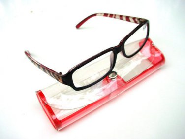 NEW RED BLACK ZEBRA ARM READING GLASSES & CASE +2.0