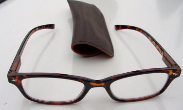NARROW WAYFARER STYLE  READING GLASSES TORTOISESHELL WITH POUCH +2.5