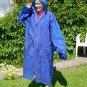 BLUE PVC VINYL (EVA) HOODED RAINCOAT MAC UNISEX REUSABLE FESTIVALS