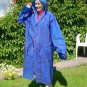 BLUE PVC VINYL (EVA) HOODED RAINCOAT MAC UNISEX REUSABLE FESTIVALS