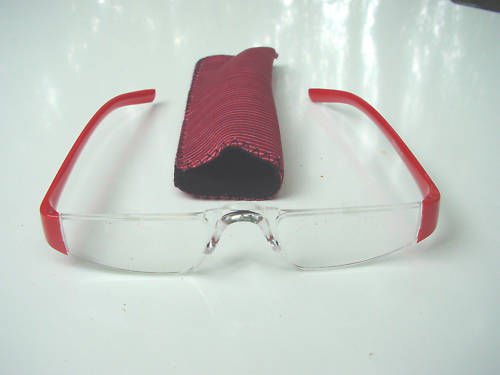 NEW RED RIMLESS READING GLASSES & POUCH +2.0 D512