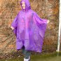 NEW HOODED UNISEX RAIN MAC PONCHO CAPE REUSABLE PURPLE