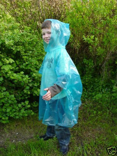 2 CHILDRENS WATERPROOF RAIN PONCHOS CAPE MAC FESTIVALS BLUE DISPOSABLE RAINCOAT