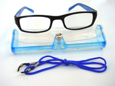 BLACK BLUE READING GLASSES WITH NECK CORD & CASE +2.0 D523