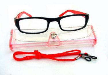BLACK RED READING GLASSES WITH NECK CORD & CASE +2.5 D523