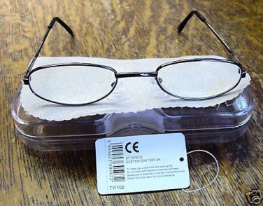 READING GLASSES GUNMETAL FRAMES + CASE  +2.50  TY102