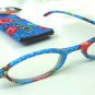 FASHION READING GLASSES & MATCHING CASE BLUE WITH STRAWBERRIES DESIGN +2.25