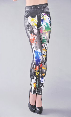 NEW PAINT SPLASH JEGGINGS FUNKY RETRO LEGGINGS TIGHTS FASHION 8 10 12