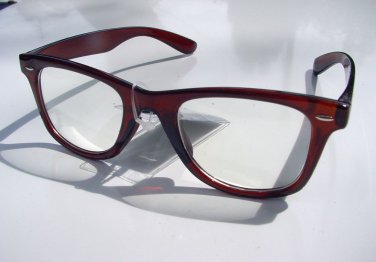 WAYFARER STYLE CLEAR LENS GLASSES DARK BROWN FRAMES RETRO LOOK