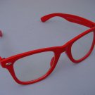 WAYFARER STYLE CLEAR GLASSES RED FRAMES  RETRO LOOK