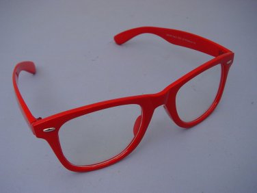 WAYFARER STYLE CLEAR GLASSES RED FRAMES  RETRO LOOK