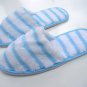 LADIES FLUFFY FLEECE MULE BEDROOM SLIPPERS IN BLUE & WHITE STRIPES SIZE UK 3/4