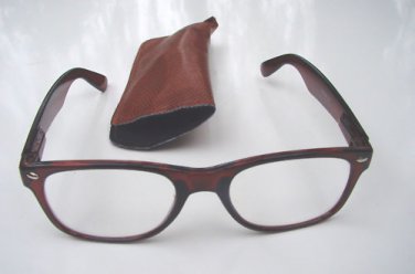 WAYFARER STYLE READING GLASSES DARK BROWN WITH POUCH +2.5