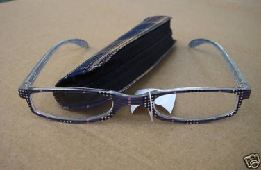BLUE TARTAN CHECK READING GLASSES +2.0 PLUS CASE D507