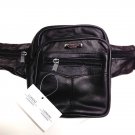 LARGE PRACTICAL BLACK LEATHER SQUARE BUM HIP BAG TRAVEL HOLIDAY UNISEX