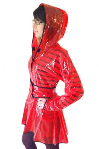 QUALITY LADIES PVC RAINCOAT JACKET MAC RAIN 40'S STYLE COAT RED MEDIUM FR18