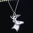 Silver Deer Buck Antler Head Pendant Fashion Necklace with Chain