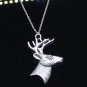 Silver Deer Buck Antler Head Pendant Fashion Necklace with Chain