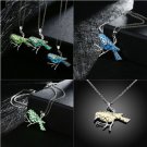 Luminous Stone Blue Green Bird Branch Silver Necklace Pendant USA Shipper