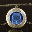 Ghost Blue Glowing Wolf Cabochon LOCKET Pendant Bronze Chain Necklace USA #5 Ghost Blue Glowing Wolf Cabochon LOCKET Pendant Bronze Chain Necklace USA #5