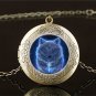 Ghost Blue Glowing Wolf Cabochon LOCKET Pendant Bronze Chain Necklace USA #5