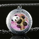 Panda Pink Branch LOCKET Pendant Silver Chain Necklace USA Ship #128