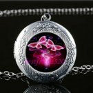 Pink Butterflies Cabochon LOCKET Pendant Silver Chain Necklace USA Ship #18 Pink Butterflies Cabochon LOCKET Pendant Silver Chain Necklace USA Ship #18